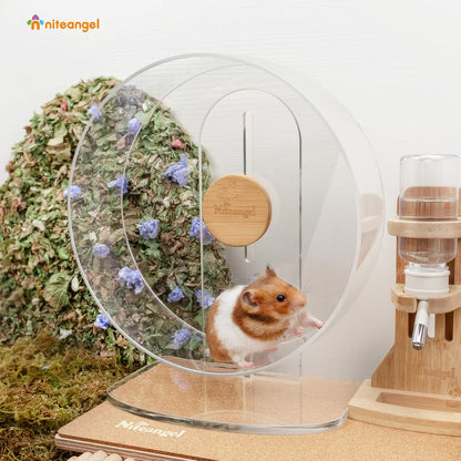Niteangel Silent Hamster Exercise Wheel - Dual-Bearing Quiet Spinning Acrylic Hamster Running Wheel for Hamster Gerbils Mice Degus Or Other Small Animals (Medium - Wider Version)