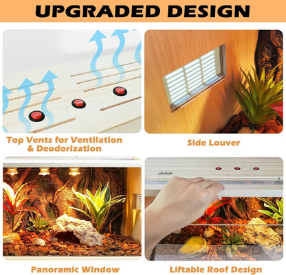 Prolee Bearded Dragon Tank 70 Gallon, Reptile Enclosure, Snake Tank, Reptile Terrarium, Built-in Light Fixtures with Switch, 48" L x 20" H x 20" D