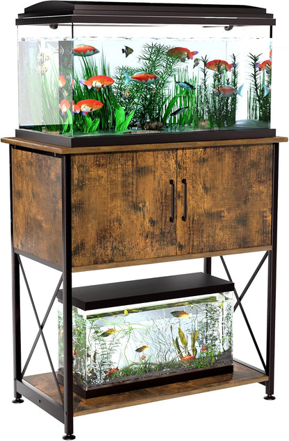 20-29 Gallon Aquarium Stand Metal Frame Fish Tank Stand with Cabinet Storage, for 20 Gallon Long Aquarium,30.7" L*16.5" W Tabletop,330LBS Capacity Rustic Brown and Black PG01YGN