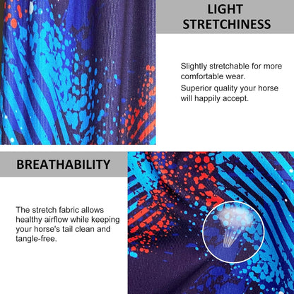 Harrison Howard Stretchy Tail Bag Breathable Horse Tail Guard Slip on Design Protect Horse Tail 2 Strand Closure Straps Keep Tail Clean & Protected 22" L Length Makes Grooming Easy-Chic Blue