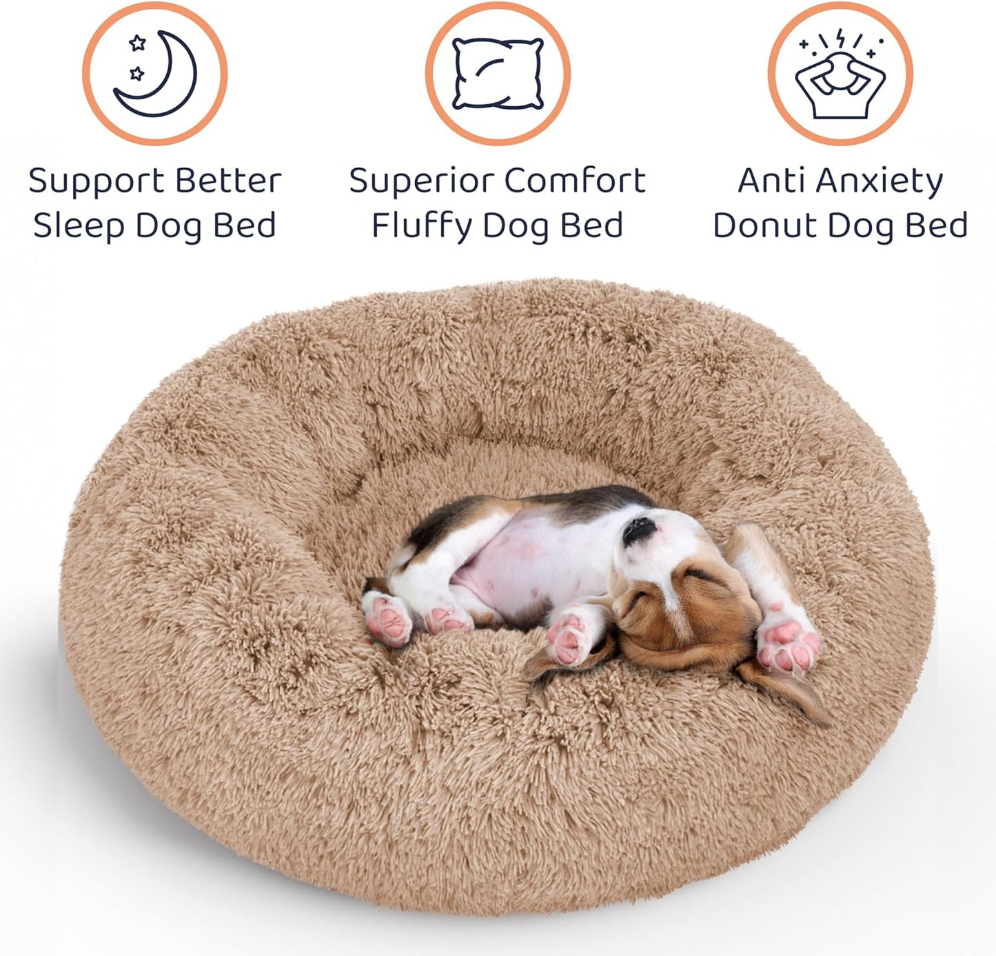 Donut Dog Bed - Premium Comfort for Anxiety Relief - Fluffy & Calming Design with Ultra-Plush Support | Cozy Round Dog Bed with Super Soft Circle Style (Size XL Camel)