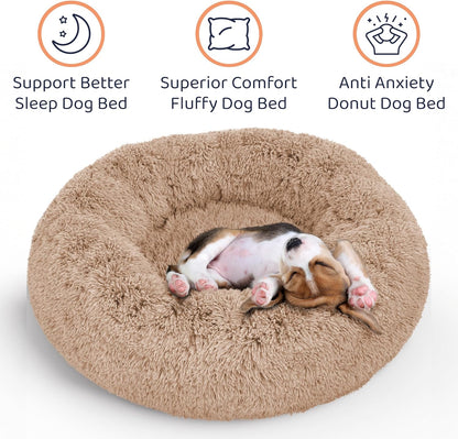 Donut Dog Bed - Premium Comfort for Anxiety Relief - Fluffy & Calming Design with Ultra-Plush Support | Cozy Round Dog Bed with Super Soft Circle Style (Size L Camel)