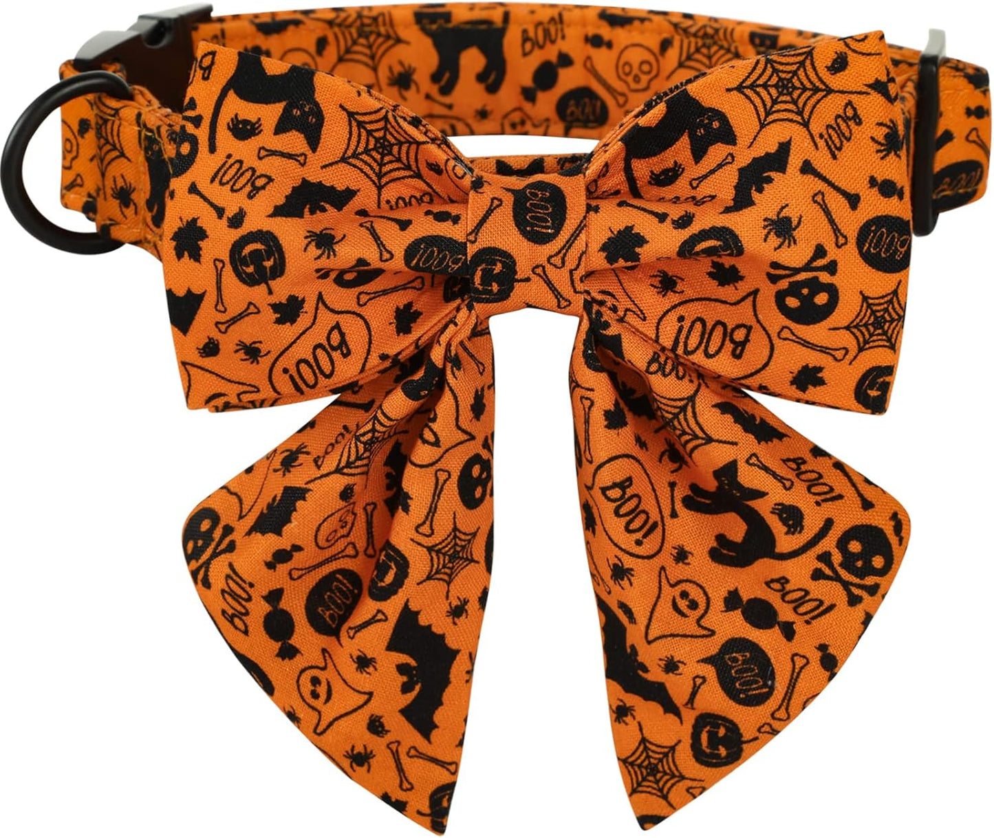 Lionet Paws Halloween Dog Collar with Bowtie - Cute Cotton Adjustable Fall Bowtie Dog Collar with Metal Buckle for Small Medium Large Dog Girl Boy Gift, M, Neck 13.5-22in