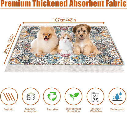 Washable Pee Pads for Dogs, (2 Pack, 36"x42") Upgrade Reusable Puppy Pads with Non-Slip Rug Pad, Super Thickening Absorbent Leakproof Dog Traning Pads Whelping Pad for Dogs, Doggie(Orange)