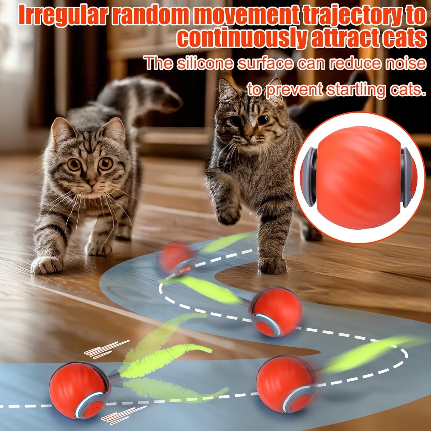 AIERSA 2Pcs Interactive Automatic Cat Toys for Bored Indoor Adult Cats,Self Play Speed Tail Toy with 3 Tails and 4 Springs