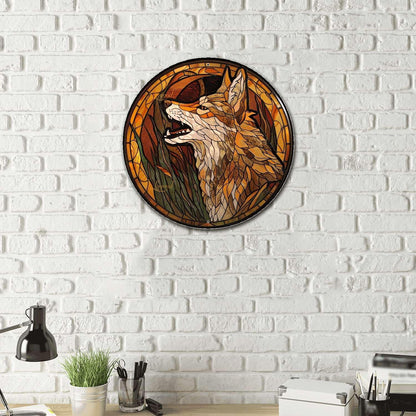 Lygond Metal Sign Tin Sign Circular Stained Glass Coyote Signs for Garden for Pub 12×12 Inches