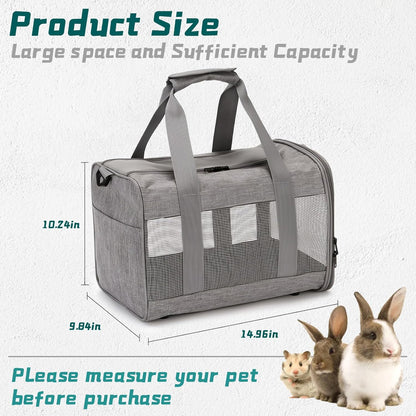 PINVNBY Small Pet Carrier, Guinea Pig Carrier, Bunny Carrier for Travel Camping Outdoor, Breathable Pet Portable Hand Bag for Hamster Bunny Guinea Pig（Gray）