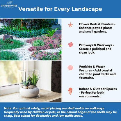 Natural Organic Sea Shell Mulch for Gardens and Landscaping – Decorative and Nutrient-Rich, 0.5–3-Inch Shells, Perfect for Indoor and Outdoor Use (0.7 CF - 20 L - 21 QTS)