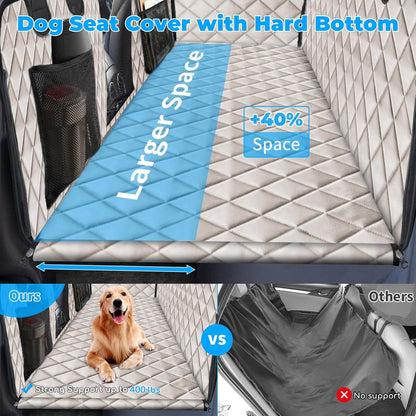 URPOWER Back Seat Extender for Dogs - Hard Bottom Dog Car Seat Cover Holds 400 lbs, Waterproof Dog Hammock Dogs Bed for Cars, SUVs & Small Trucks, Pet Backseat Protector with Mesh Window & Large Space