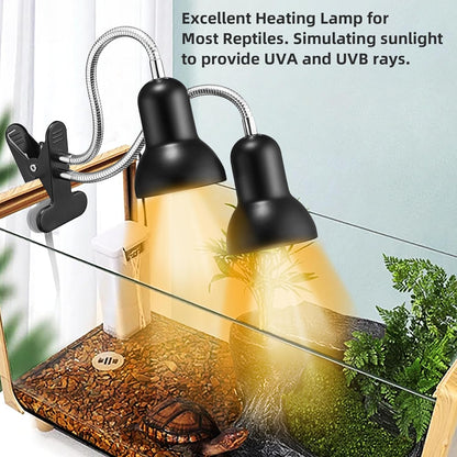Reptile Heat Lamp, Turtle Lamp with Cycle Timer,Dual-Head UVA UVB, Heat Lamp for Lizard Reptiles,Bearded Dragon Hermit Crab Snake Turtle Basking Light, Separate Control Heat Lamp Bulb