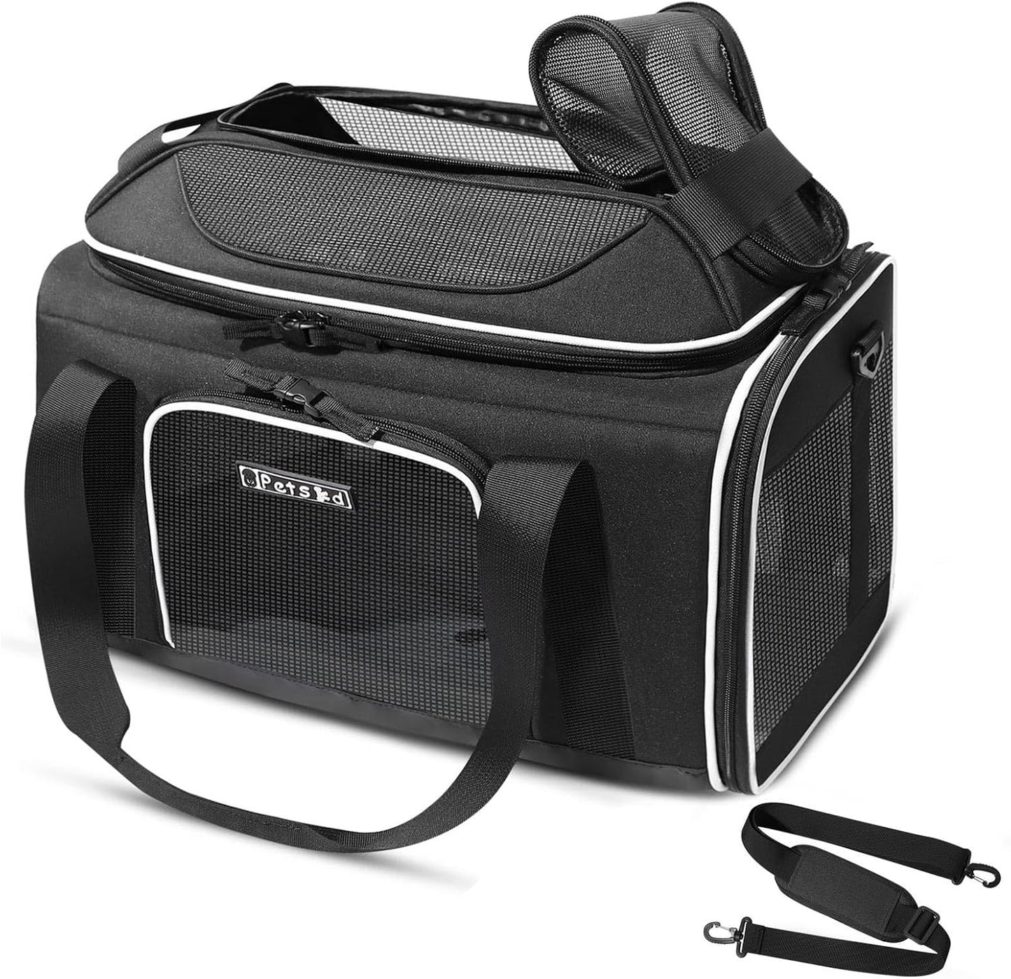 Petskd Top-Expandable Pet Carrier 18x13x9.5 Inches Southwest Airline Approved, Soft-Sided Carrier for Small Cats and Dogs with Locking Safety Zippers and Anti-Scratch Mesh(Black)