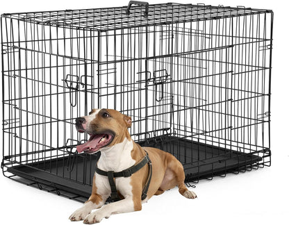 FDW Dog Crate Dog Kennel Cage with Double Door,36 inch Folding Metal Wire Dog Cage with Removable Tray&Divider Panel,Pet Crate for Medium Dogs,Black