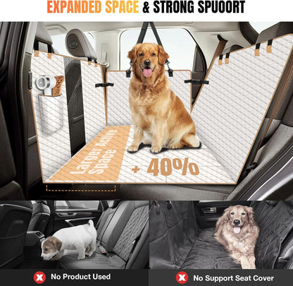 Dog Car Seat Cover for Back Seat, Dog Car Bed Cover with Strong Hard Bottom, Car Back Seat Extender Hammock for Car SUV Truck 4 Panels Beige Color