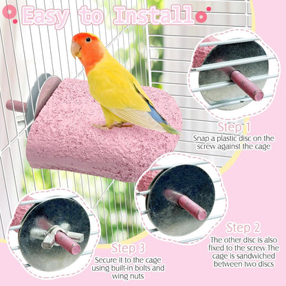 PINVNBY 5 Pack Bird Perch Resin Bird Beak Grinding Stone Parrot Cage Perch Stand Platform Foot Claws Trimmer Chew Toy Bird Cage Accessories for Budgie Cockatiel Conure Lovebird Finch (Pink)