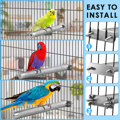 KATUMO Parrot Perch - Stainless Steel African Grey Perch Bird Cage Accessories for Small to Large Parrots (11.8 x 1.2 inch)