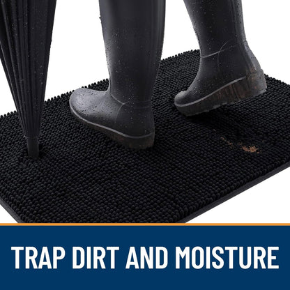 OLANLY Dog Door Mat for Muddy Paws 47x17, Absorbs Moisture and Dirt, Absorbent Non-Slip Washable Doormat, Quick Dry Chenille Mud Mat for Dogs, Entry Indoor Entryway Carpet for Inside Floor, Black