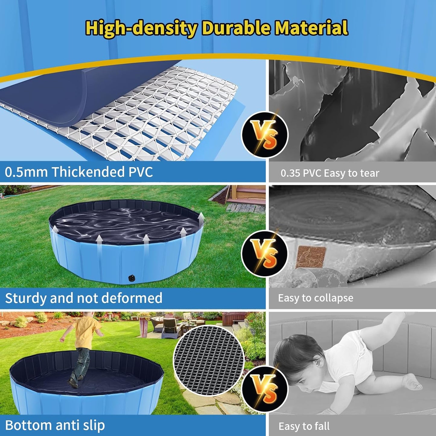 Foldable Dog Pool, 55" x 12" Kiddie Pool with Hard Plastic, Non-Slip Dog Bath Tub for Outdoor Backyard, Collapsible Dog Swimming Pool for Kids Dogs Pets (Blue)