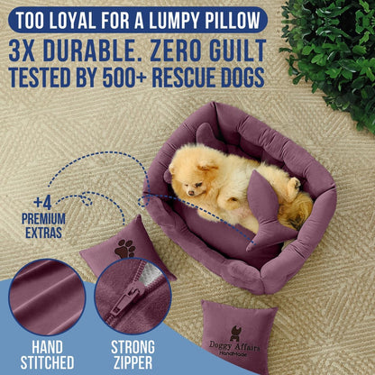 Luxury Dog Bed Chesterfield – Handcrafted Velvet Throne for Dogs | Joint Support, Calming & Temp-Regulating Comfort | Durable 5+ Years, Anti-Claw, Washable 100+ Times – XS, Purple