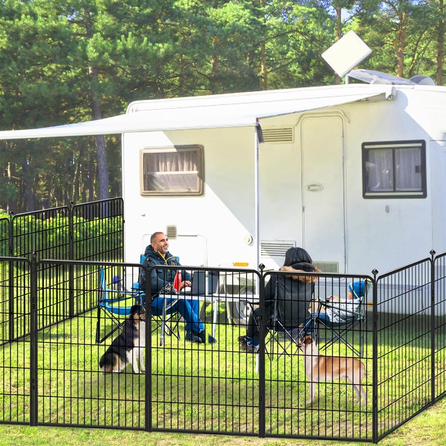 Dog Playpen Outdoor 40 inch 16 Panels Indoor Dog Pen for Large/Medium/Small Dogs Rustproof Metal Dog Fence Outdoor for Yard, Puppy Playpen with Door Portable Pet Fence for RV Camping Yard