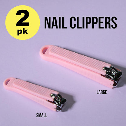 Nail Clippers Set - 2pc Soft Touch Pink Nail Clipper Value Pack, Big & Small Precision Nail Clippers Pack, Essential Manicure & Pedicure Tools