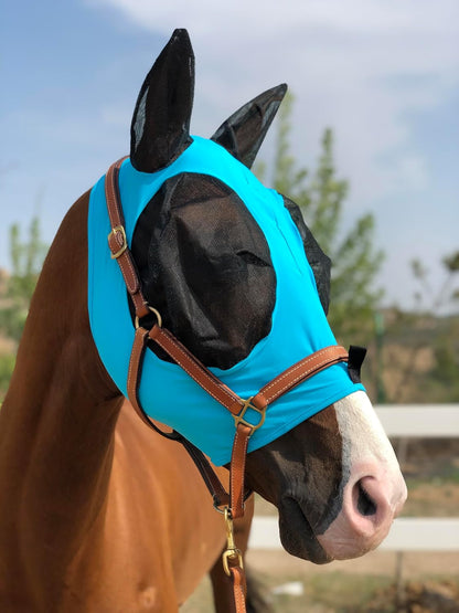 Horse Fly Mask Super Comfort Elasticity Horse Fly Mask with Ears We Only Make Products That Horses Like… (Pacific Blue, L)