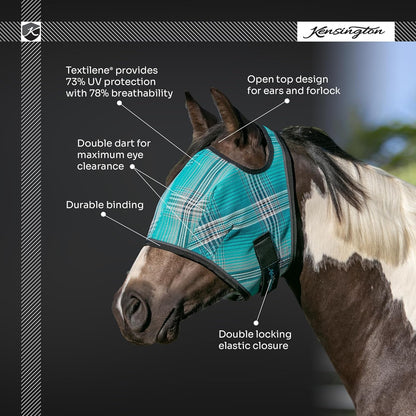 Kensington Fly Mask Web Trim Protects Horses Face and Eyes from Bites and Sun Rays While Allowing Full Visibility Ears and Forelock Able to Come Through The Mask, Small, Atlantis
