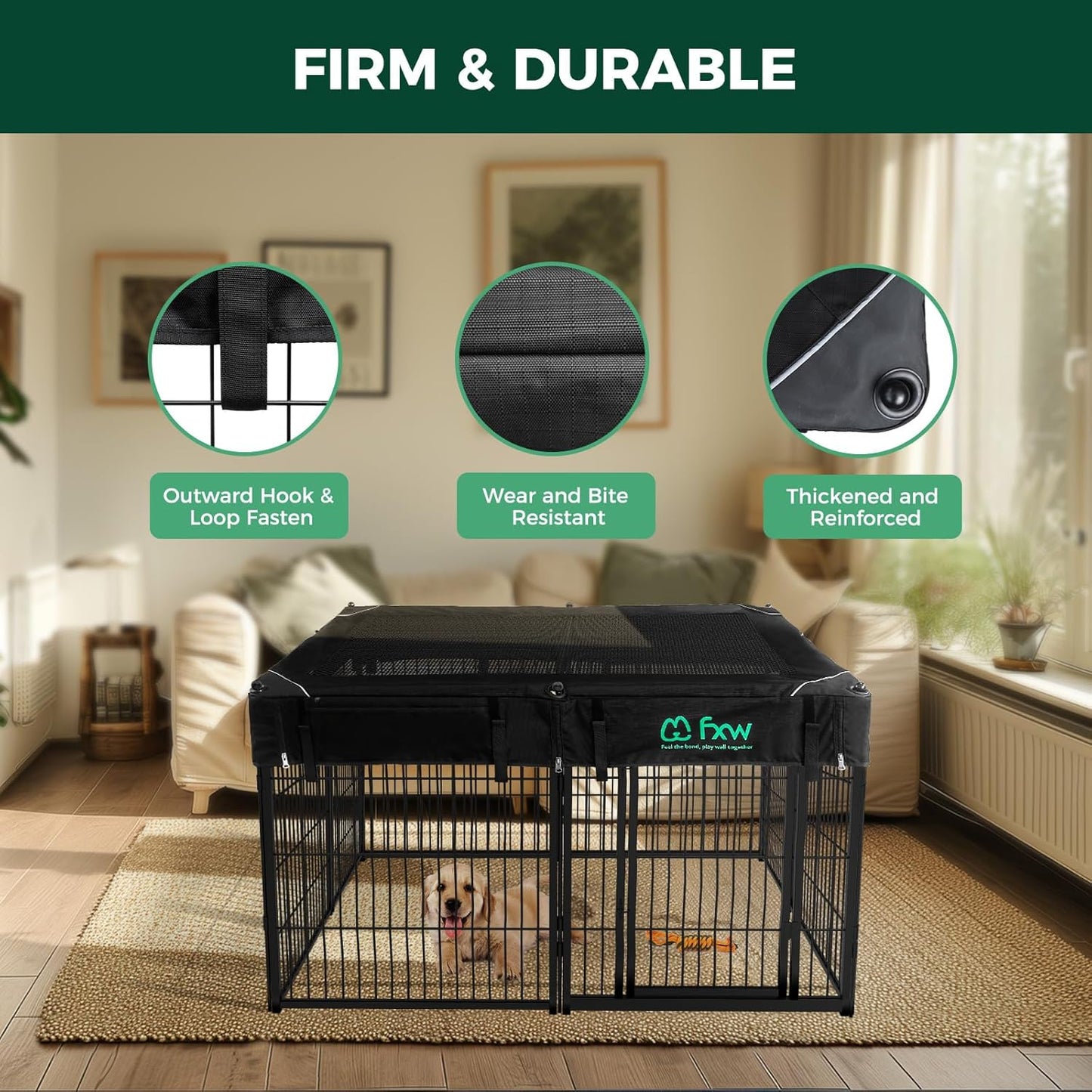 FXW Homeplus Unleashed Indoor Dog Playpen - Stress-Free and Safe Play, Heavy Duty 32 Inch 8 Wire Panels with Playpen Cover for Small and Medium Dogs, Black│Patented