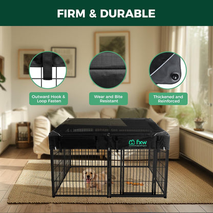 FXW Homeplus Unleashed Indoor Dog Playpen - Stress-Free and Safe Play, Heavy Duty 32 Inch 8 Wire Panels with Playpen Cover for Small and Medium Dogs, Black│Patented