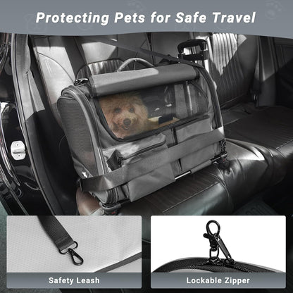 Large Pet Carrier with Wheels, Foldable Rolling Dog Carrier with Wheels and Big Pocket, Cat Rolling Bag 21"x13"x13" for 2 Cats &Dogs, for Travel, Outdoor, Vet Visits, Camping, Indoor. Gray