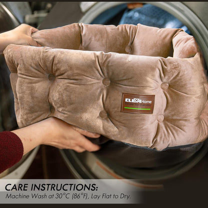 ClevaHome Deep Nest Cat Bed for Small Pets up to 15lbs - Round Cat Beds for Indoor Cats, Luxurious Velvet Feel, Extra High Sides, Machine Washable Comfort Pet Bed with Non-Slip Bottom (Warm Beige)