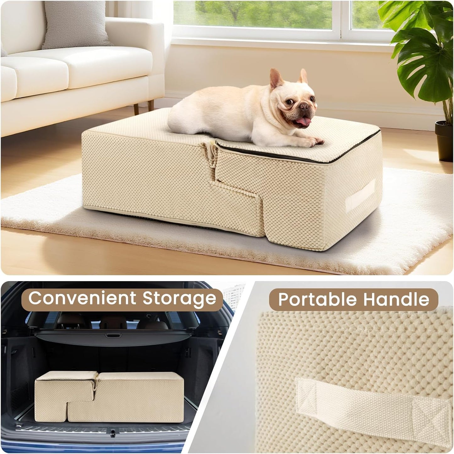 Dog Stairs for Bed 18.5" H, 4-Step Dog Steps for Small Dogs and Cats, Indoor Non-Slip Balanced Pet Stairs are Suitable for Puppy, Older Cat,Beige