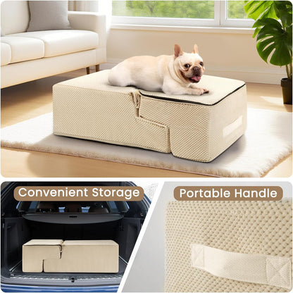 Dog Stairs for Bed 18.5" H, 4-Step Dog Steps for Small Dogs and Cats, Indoor Non-Slip Balanced Pet Stairs are Suitable for Puppy, Older Cat,Beige