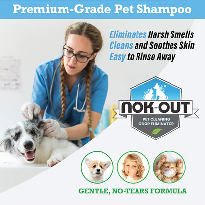 NOK OUT Premium Grade Pet Shampoo for Dogs and Cats, Veterinary Strength and Odor Eliminator Formula, Made in the USA, 20 Ounce Bottle, 6-Pack