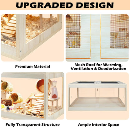 Prolee Hamster Habitat Chewproof, Mice and Rat Habitat with Transparent Sides, Hamster Cage with Openable Mesh Top, Solid Built with Lock Design (48" L x 20" W x 20" H)