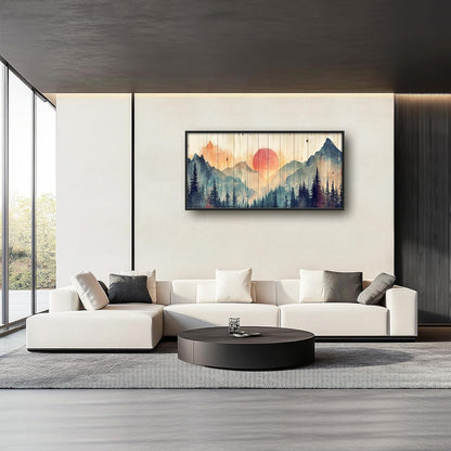 Framed Large Cabin Mountain Wall Art for Living Room, Oversized Rustic Forest Wall Decor, Rustic Nature Landscape Canvas Painting Sunset Pictures Home Decoration for Bedroom Office 60"x30"