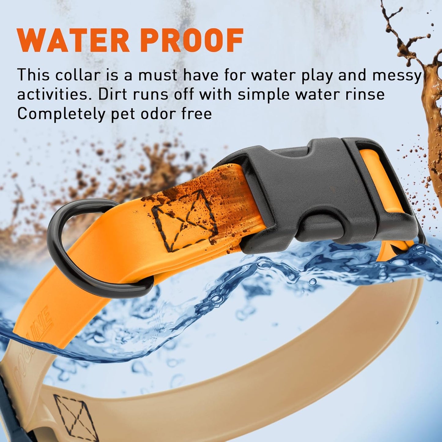 Dogline Biothane Waterproof Dog Collar with Quick Release Buckle Strong Coated Nylon Webbing with Odor- Proof for Easy Care Easy to Clean Fits Small Medium Large Dogs, Tangerine Orange 3/4" W 12-19" L