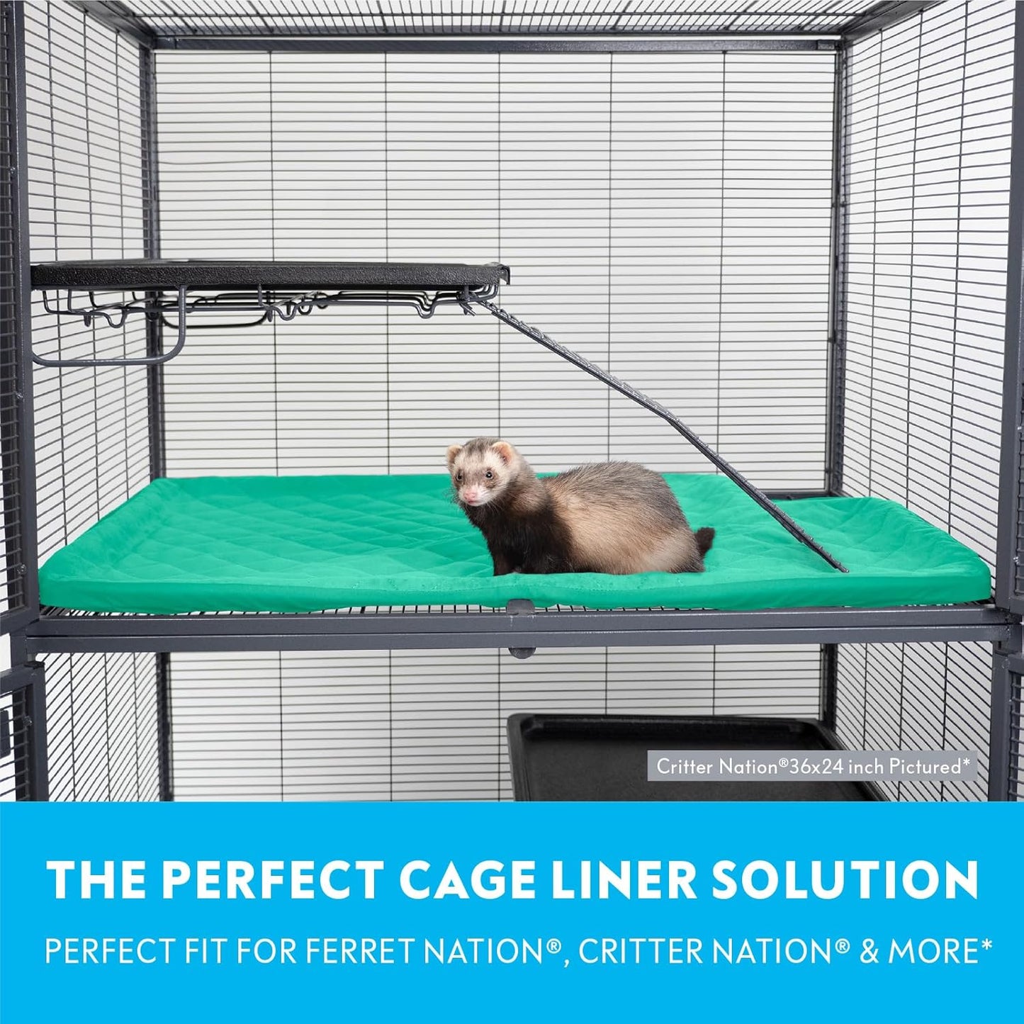 Paw Inspired Fitted Fleece Liner for Ferret Nation, Critter Nation Cage for Ferrets, Rats, Chinchillas, Hedgehogs & Other Small Animals (Green, Top Pan Liner)
