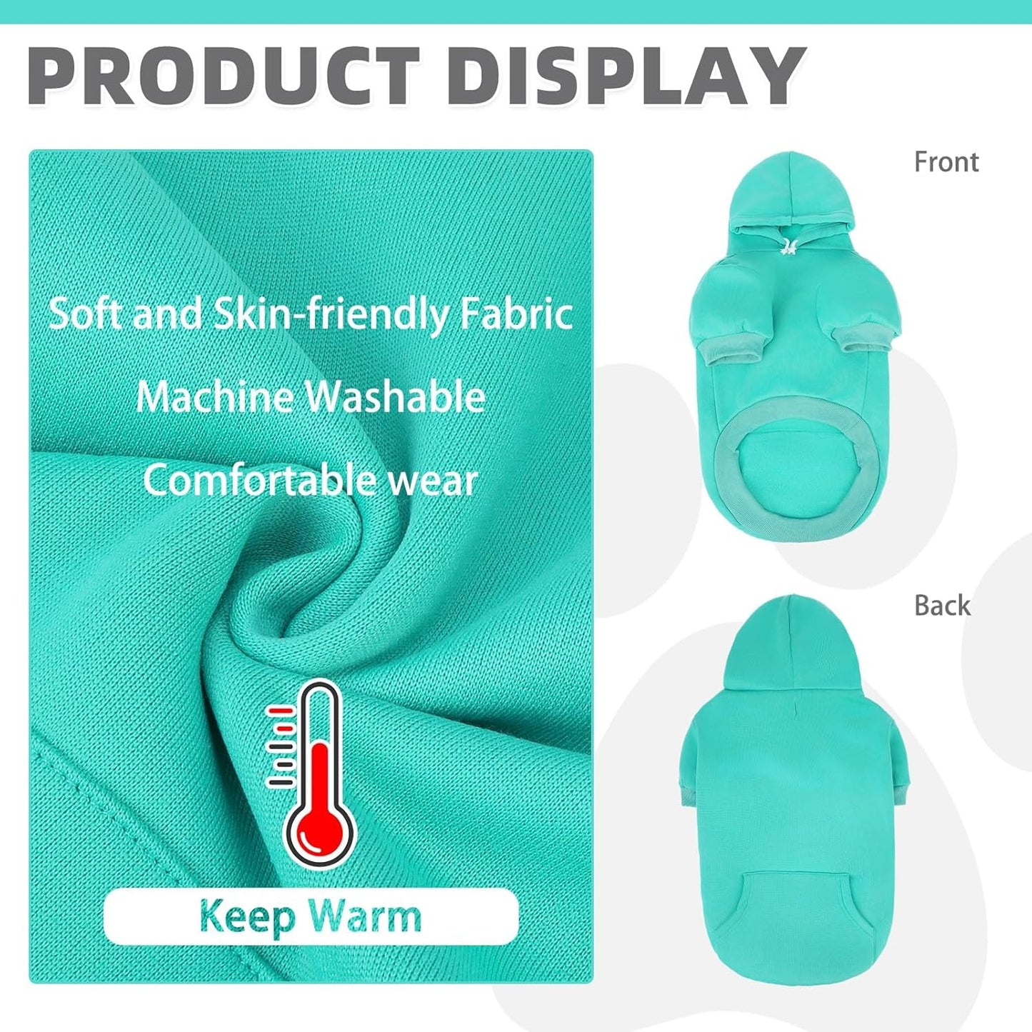 KOOLTAIL Basic Dog Hoodie - Soft & Warm Dog Hoodie Sweater with Leash Hole and Pocket, Dog Winter Coat, Cold Weather Clothes Sweatshirt for Small Medium Large Dogs Puppy Cat Boys Girls Lake Blue M