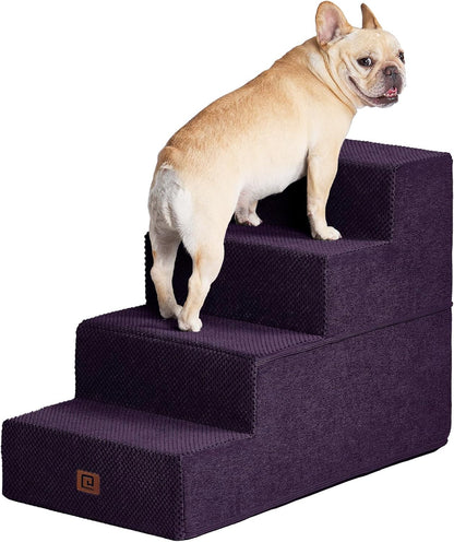EHEYCIGA Dog Stairs for Bed 20" H, 4-Step Extra Wide Dog Steps for High Bed, Pet Steps for Small Dogs and Cats, Non-Slip Balanced Pet Ramp Indoor, Purple