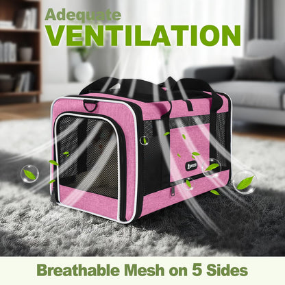 Cat Carrier 18x11x11 Delta Airline Approved, Easy Load Soft Pet Plane Travel Bag 15 pounds, Teacup Dog Crate 12 lbs, Yorkie Kennel Carrying Case, Kitten Toy Poodle Mesh Cage up to 20lbs Pink