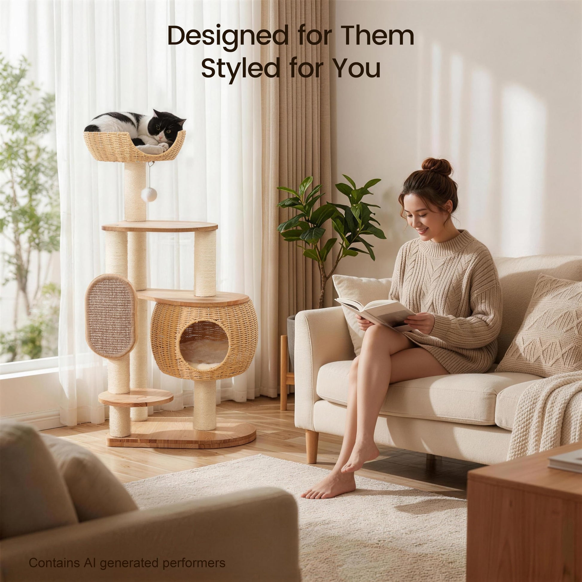 Modern Cat Tree，Cat Tower with Scratching Post. Chosen for real quality, fits naturally into modern