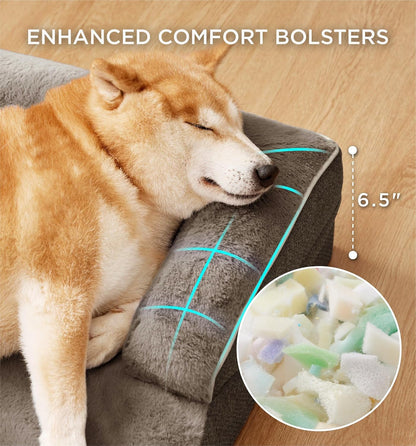 Made4Pets Orthopedic Dog Bed for Large Dogs, Supportive Foam Big Large Pet Bed Sofa with Washable Removable Cover, Waterproof Dog Couch Bed, Non-Slip Bottom and Egg-Crate Foam, Brown