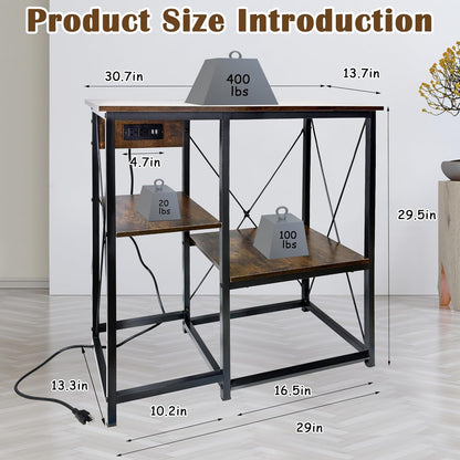 20-37 Gallon Fish Tank Stand with Power Outlet, 30.7"x13.8" Metal Frame Fish Stand, 3-Tier Wood Aquarium Stand, 400LBS Capacity Reptile Terrarium Stand