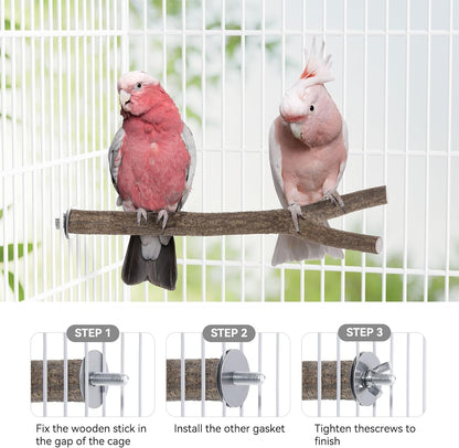 Niteangel Natural Wooden Perches for Bird Cages - Ideal for Cockatiels, Parakeets, Finches & Other Caged Birds (Natural Bark, 2 Pack)