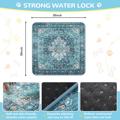 Lahome Super Absorbent Washable Pee Pads for Dogs - Secure Floor Protection - Non-Slip, Leakproof Reusable Pads for Training, Crates & Playpens (2 Pack, 36"x36", Blue)