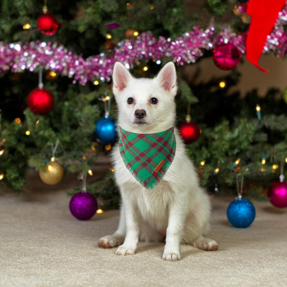 ADOGGYGO Christmas Dog Bandanas with Tassels, Red Green Plaid Pet Xmas Scarf Bib, Multiple Sizes, Christmas Bandana for Small Dogs Puppies (Small)