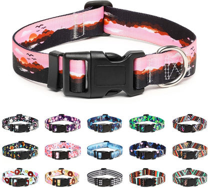 Mercano Adjustable Dog Collar - Special Design Patterns, Soft Nylon Comfortable Durable Pet Collar for Small Medium Large Dogs (S, Sunset)