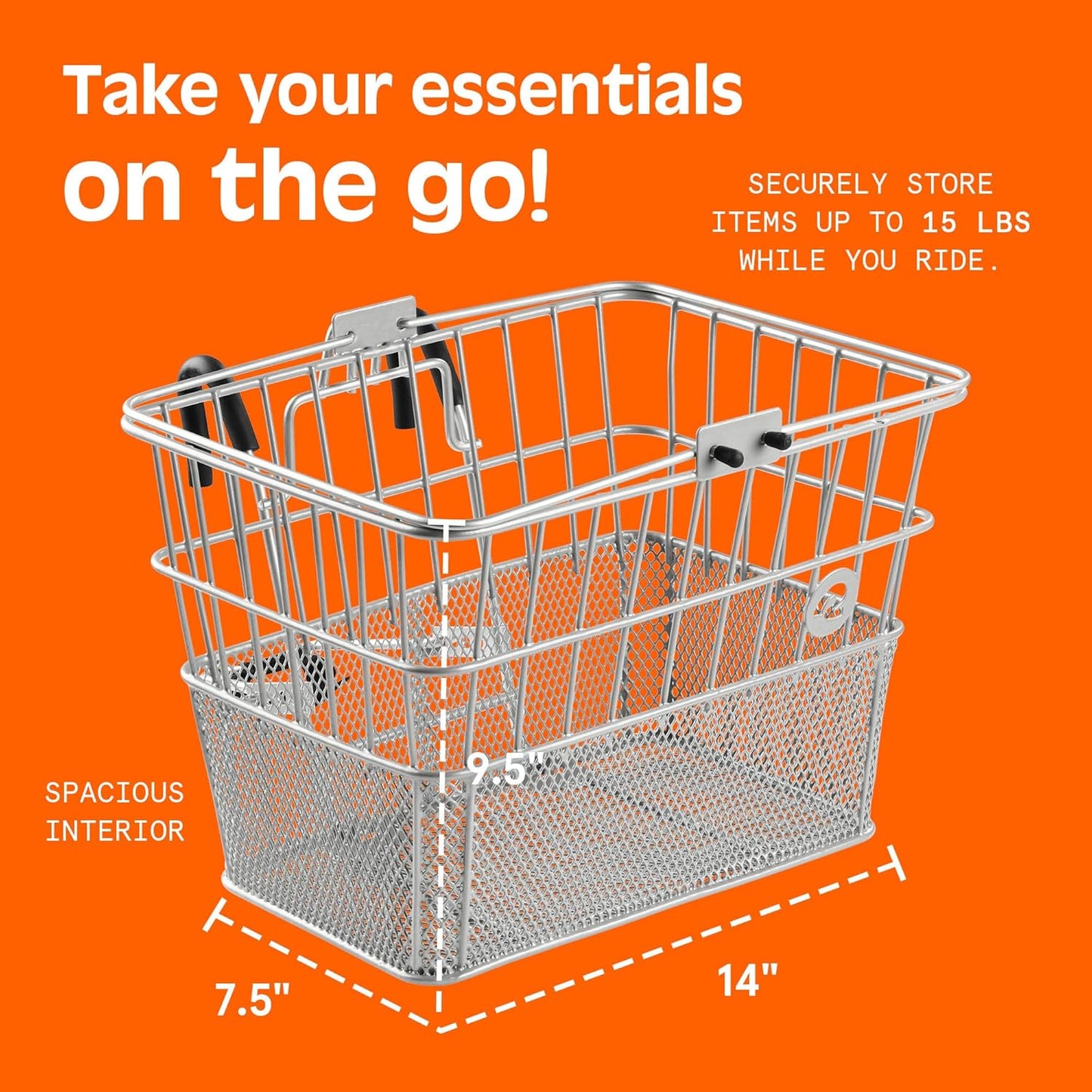 Retrospec Apollo Detachable Front Bike Basket Steel Half-Mesh with Integrated Detachable Hooks and Built-In Handle, Easy Assembly and Portability for Bicycles