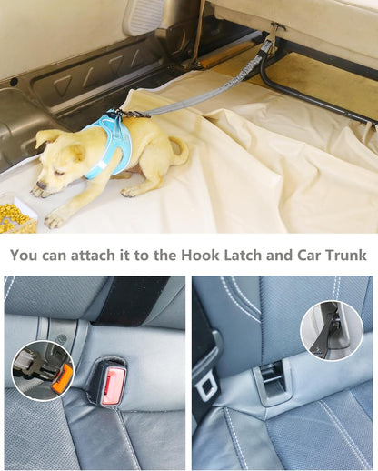 AUBELL Dog Seat Belt for Car,Updated 3-in-1 Adjustable Reflective Bungee Heavy Duty Dog Car Harness Tether with Clip Hook Latch & Buckle,Swivel Zinc Alloy Carabiner,Grey