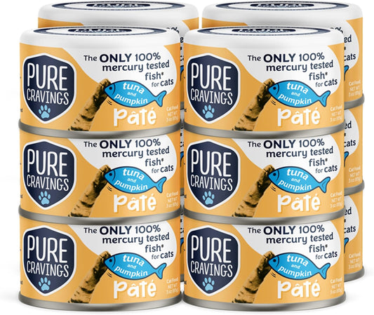 Tuna and Pumpkin Pate, Canned Wet Cat Food, 100% Mercury-Tested, Moist Can Fish, Grain-Free Protein, Non-GMO, 12 Pack